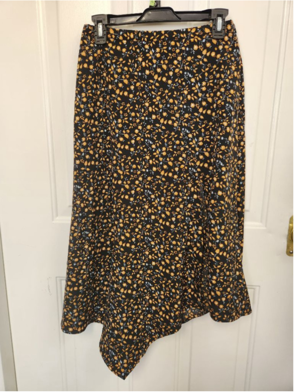 LUSH Black Orange Floral Asymmetrical Skirt size small